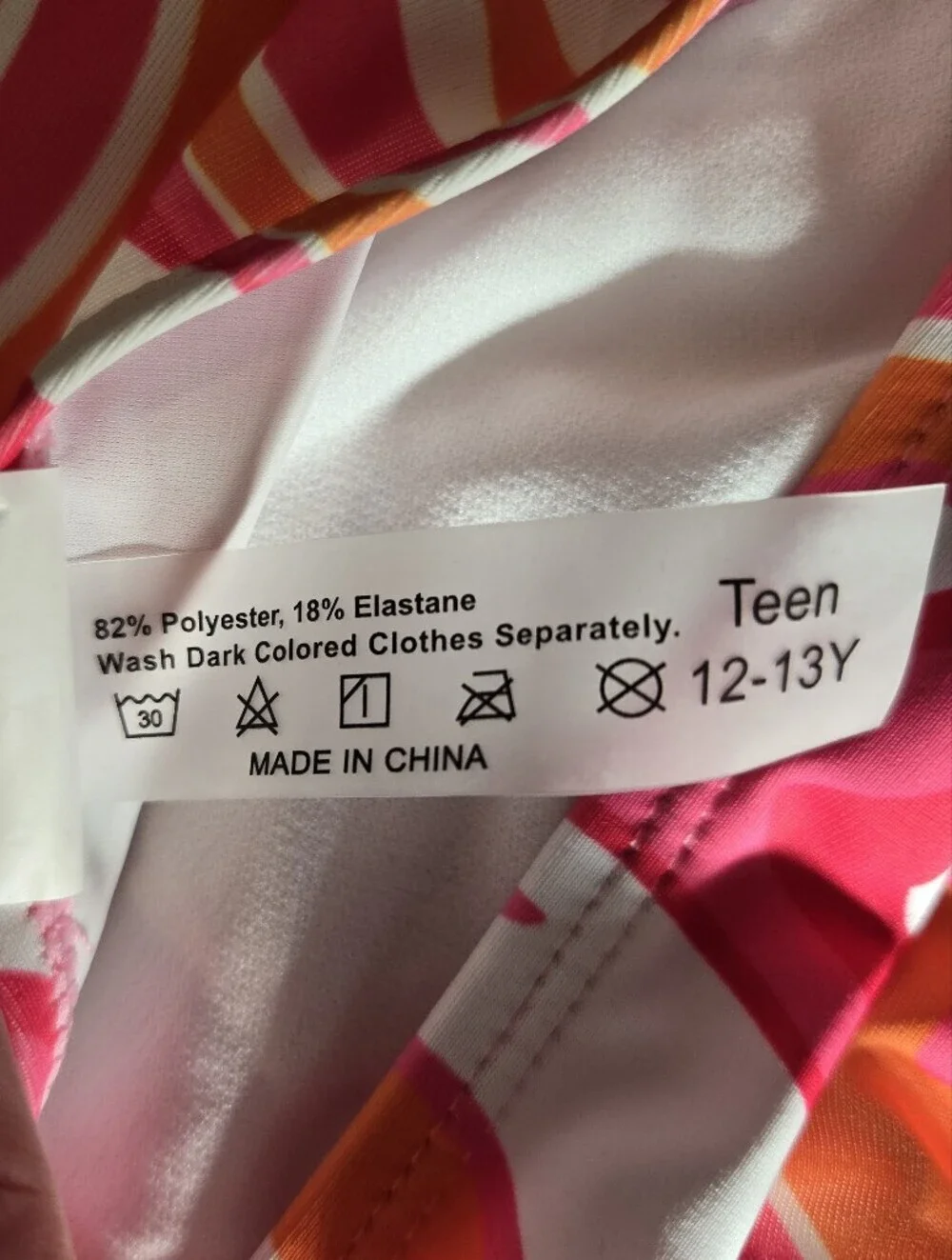 SHEIN Pink & Orange Swirl Two-Piece Bikini Set Teen Girl Size 12-13 Years NWOT
